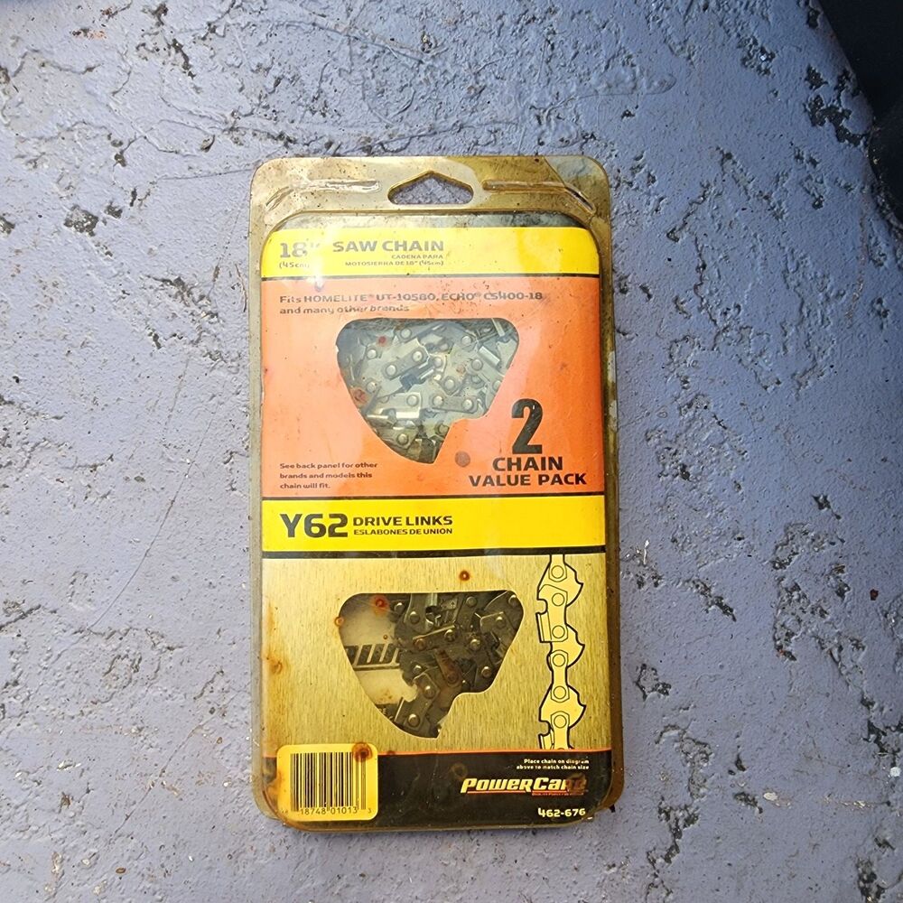 PowerCare 18" Saw Chain Y62 62 Drive Links 2-Pack Value Pack Fits Homelite Echo